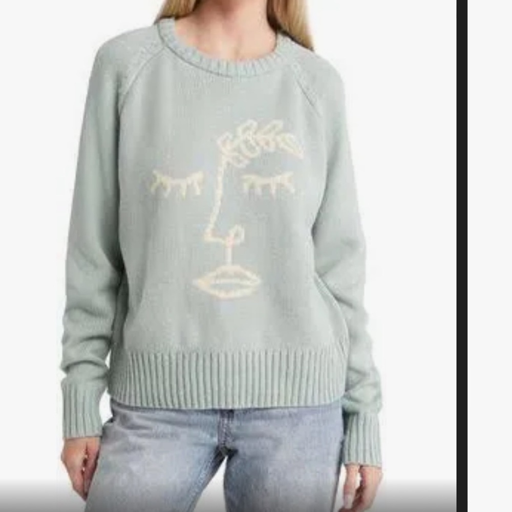 Desert Dreamer Cameo Face Outline Sage Knit Pullover Cropped Sweater SMALL EUC